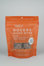 Front of a bag of TREEV Rogers Baked Bites made with sweet potatoes and insect protein